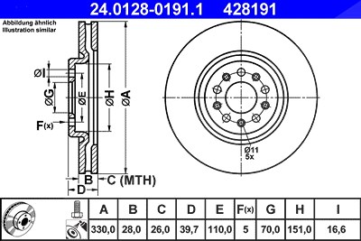 Ate 1x Bremsscheibe [Hersteller-Nr. 24.0128-0191.1] für Alfa Romeo, Jeep von ATE