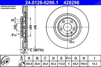 Ate 1x Bremsscheibe [Hersteller-Nr. 24.0128-0296.1] für Audi, VW von ATE