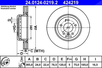 Ate 1x Bremsscheibe [Hersteller-Nr. 24.0124-0219.2] für BMW von ATE