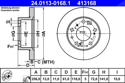 Ate Bremsscheibe [Hersteller-Nr. 24.0113-0168.1] für Citroën, Fiat, Peugeot von ATE