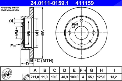 Ate Bremsscheibe [Hersteller-Nr. 24.0111-0159.1] für Daihatsu von ATE