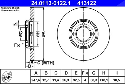 Ate Bremsscheibe [Hersteller-Nr. 24.0113-0122.1] für Ford, Hyundai von ATE