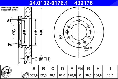 Ate 1x Bremsscheibe [Hersteller-Nr. 24.0132-0176.1] für Ford von ATE