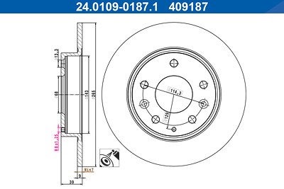 Ate Bremsscheibe [Hersteller-Nr. 24.0109-0187.1] für Mazda von ATE