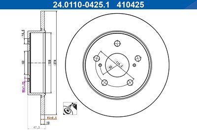 Ate Bremsscheibe [Hersteller-Nr. 24.0110-0425.1] für Suzuki, Toyota von ATE