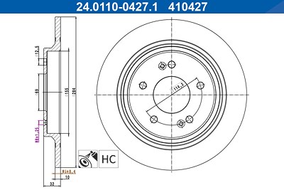 Ate Bremsscheibe [Hersteller-Nr. 24.0110-0427.1] für Hyundai, Kia von ATE