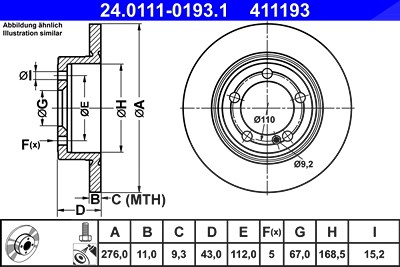 Ate Bremsscheibe [Hersteller-Nr. 24.0111-0193.1] für Mercedes-Benz von ATE