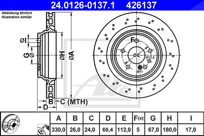 Ate 1x Bremsscheibe [Hersteller-Nr. 24.0126-0137.1] für Mercedes-Benz von ATE
