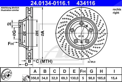 Ate 1x Bremsscheibe [Hersteller-Nr. 24.0134-0116.1] für Porsche von ATE