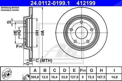 Ate Bremsscheibe Hinterachse Voll [Hersteller-Nr. 24.0112-0199.1] für Fiat von ATE