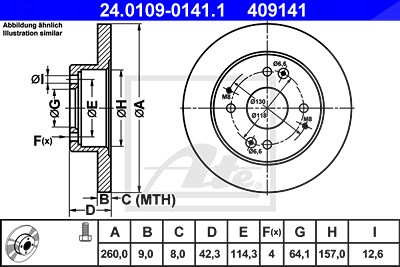 Ate Bremsscheibe Hinterachse Voll [Hersteller-Nr. 24.0109-0141.1] für Honda von ATE