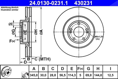 Ate 1x Bremsscheibe [Hersteller-Nr. 24.0130-0231.1] für Hyundai von ATE