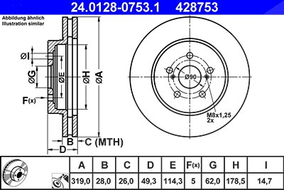 Ate 1x Bremsscheibe [Hersteller-Nr. 24.0128-0753.1] für Lexus, Toyota von ATE