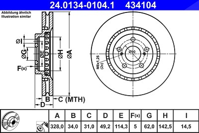 Ate 1x Bremsscheibe [Hersteller-Nr. 24.0134-0104.1] für Lexus von ATE