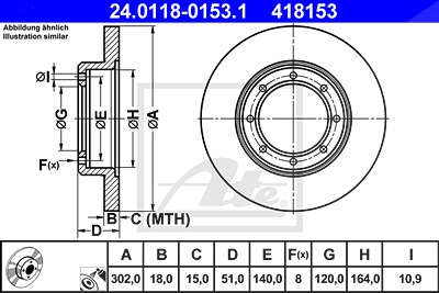 Ate Bremsscheibe Hinterachse Voll [Hersteller-Nr. 24.0118-0153.1] für Nissan, Opel, Renault von ATE