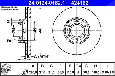 Ate Bremsscheibe [Hersteller-Nr. 24.0124-0162.1] für Opel, Renault von ATE
