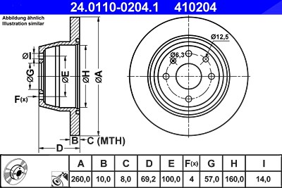 Ate Bremsscheibe [Hersteller-Nr. 24.0110-0204.1] für Opel, Vauxhall von ATE