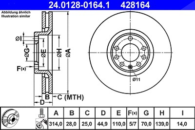 Ate 1x Bremsscheibe [Hersteller-Nr. 24.0128-0164.1] für Opel, Saab von ATE