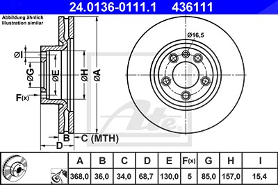 Ate 1x Bremsscheibe [Hersteller-Nr. 24.0136-0111.1] für Porsche, VW von ATE