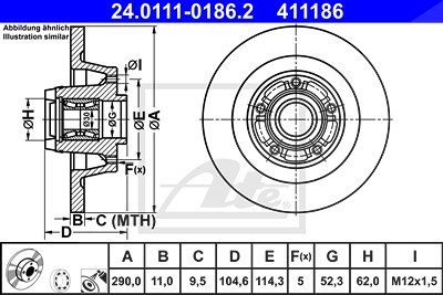 Ate 1x Bremsscheibe [Hersteller-Nr. 24.0111-0186.2] für Renault von ATE