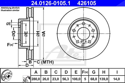 Ate Bremsscheibe [Hersteller-Nr. 24.0126-0105.1] für Volvo von ATE