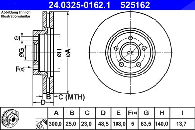 Ate 1x Bremsscheibe Vorderachse Belüftet [Hersteller-Nr. 24.0325-0162.1] für Ford, Volvo von ATE
