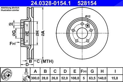 Ate 1x Bremsscheibe Vorderachse Belüftet [Hersteller-Nr. 24.0328-0154.1] für Ford, Land Rover, Volvo von ATE