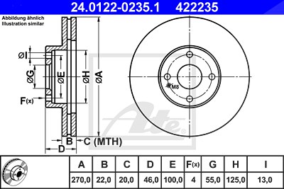 Ate Bremsscheibe Vorderachse Belüftet [Hersteller-Nr. 24.0122-0235.1] für Mazda von ATE