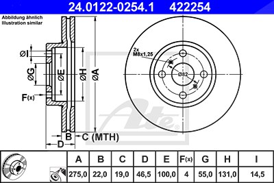 Ate Bremsscheibe Vorderachse Belüftet [Hersteller-Nr. 24.0122-0254.1] für Toyota von ATE