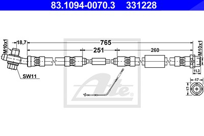 Ate Bremsschlauch [Hersteller-Nr. 83.1094-0070.3] für Land Rover von ATE