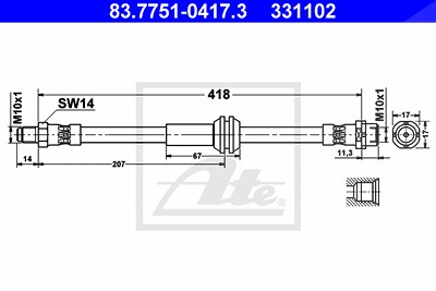 Ate Bremsschlauch Hinterachse [Hersteller-Nr. 83.7751-0417.3] für Mini von ATE