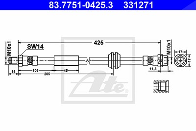Ate Bremsschlauch [Hersteller-Nr. 83.7751-0425.3] für Mini von ATE