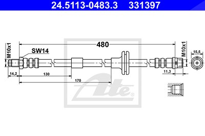 Ate Bremsschlauch Vorderachse [Hersteller-Nr. 24.5113-0483.3] für Mercedes-Benz von ATE