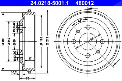 Ate Bremstrommel [Hersteller-Nr. 24.0218-5001.1] für Abarth, Autobianchi, Fiat, Lancia, Seat von ATE