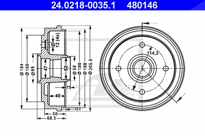 Ate Bremstrommel [Hersteller-Nr. 24.0218-0035.1] für Chevrolet, Gm Korea von ATE