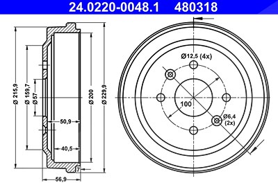 Ate Bremstrommel [Hersteller-Nr. 24.0220-0048.1] für Chevrolet von ATE