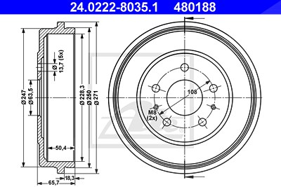 Ate Bremstrommel [Hersteller-Nr. 24.0222-8035.1] für Ford von ATE