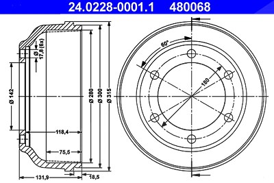 Ate 1x Bremstrommel [Hersteller-Nr. 24.0228-0001.1] für Ford von ATE