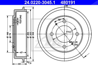 Ate Bremstrommel [Hersteller-Nr. 24.0220-3045.1] für Hyundai von ATE