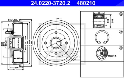 Ate Bremstrommel [Hersteller-Nr. 24.0220-3720.2] für Ford, Ssangyong von ATE