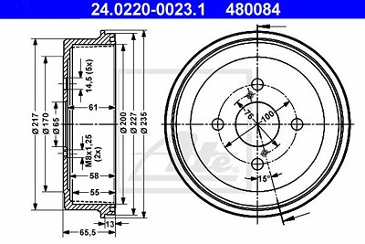 Ate Bremstrommel Hinterachse [Hersteller-Nr. 24.0220-0023.1] für Toyota von ATE