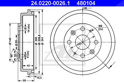 Ate Bremstrommel [Hersteller-Nr. 24.0220-0026.1] für Mazda von ATE