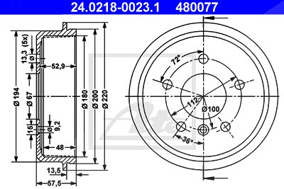 Ate Bremstrommel [Hersteller-Nr. 24.0218-0023.1] für Mercedes-Benz von ATE