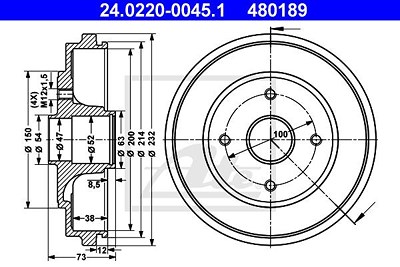 Ate Bremstrommel [Hersteller-Nr. 24.0220-0045.1] für Opel, Suzuki, Vauxhall von ATE