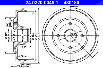 Ate Bremstrommel [Hersteller-Nr. 24.0220-0045.1] für Opel, Suzuki, Vauxhall von ATE