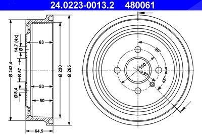 Ate Bremstrommel [Hersteller-Nr. 24.0223-0013.2] für Opel, Vauxhall von ATE