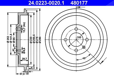 Ate Bremstrommel [Hersteller-Nr. 24.0223-0020.1] für Seat, VW von ATE