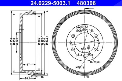 Ate 1x Bremstrommel [Hersteller-Nr. 24.0229-5003.1] für Toyota von ATE