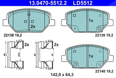 Ate CERAMIC Bremsbelagsatz vorne [Hersteller-Nr. 13.0470-5512.2] für Opel, Vauxhall von ATE