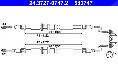 Ate Handbremsseil für System Trommelbremse hinten [Hersteller-Nr. 24.3727-0747.2] für Opel, Vauxhall von ATE